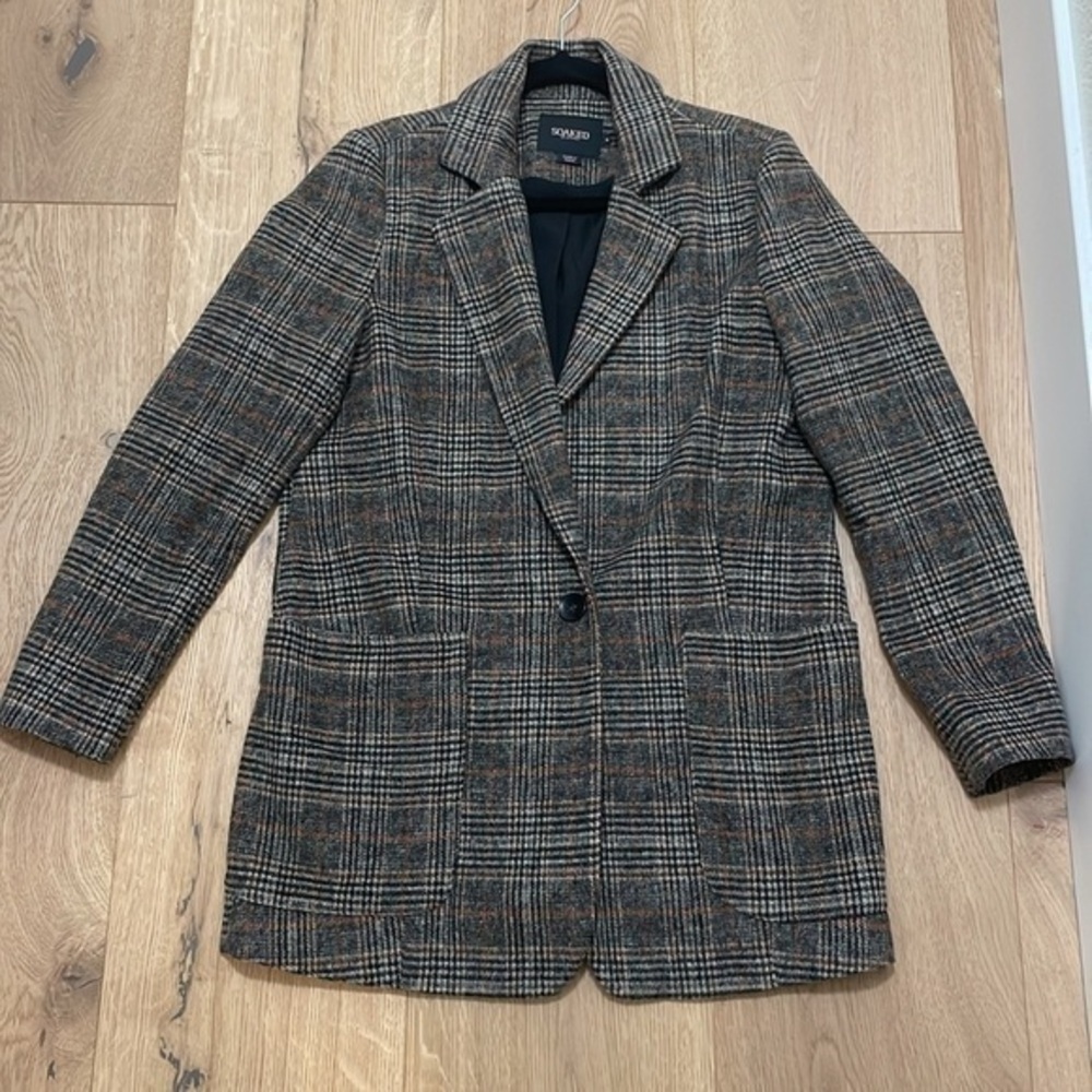 Plaid Blazer Women Medium Oversized Fall Jacket Brown Check Tailored